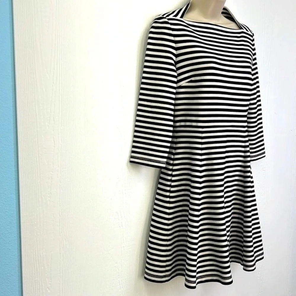 Kate Spade - Brooke Street Black & White Stripes Quarter Sleeve Midi Dress SM